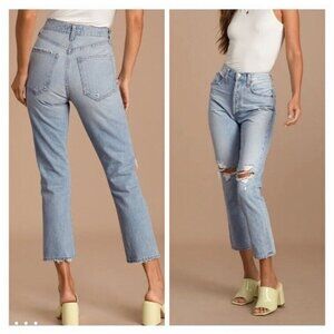 Agolde Jeans Size 28 Riley High Rise Straight Crop Clear Skies Wash Ripped Knees